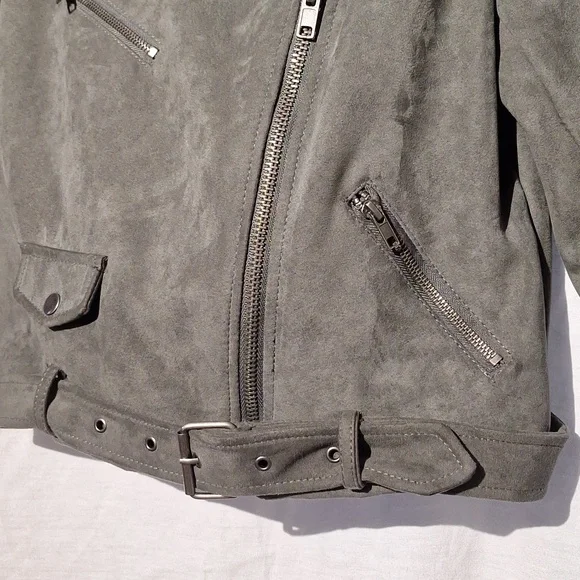 Vintage Bomber Jacket, Faux Suede, Khaki Cropped, Forever 21, Sz 6, NWOT - Picture 7 of 12